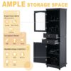 Tall Bathroom Storage Cabinet With Glass Doors, Free-Standing, Two Drawers, And Adjustable Shelves, MDF Board, Painted Perfect For Displaying Your Favorite Items - Black - Image 6