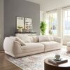 Nordic Modern Sofa With Removable Pillowcase, French Velvet Fabric, Solid Wood Frame, High Density Sponge Filling, 4 Throw Pillows - Beige - Image 2