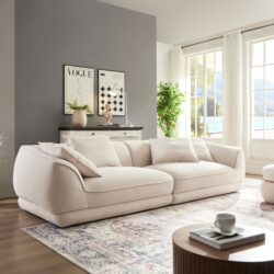 Nordic Modern Sofa With Removable Pillowcase, French Velvet Fabric, Solid Wood Frame, High Density Sponge Filling, 4 Throw Pillows - Beige