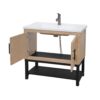 Modern Freestanding 36" Bathroom Vanity With Ceramic Sink, Hot And Cold Faucet, Storage Cabinet & Open Iron Shelf - Natural - Image 14