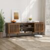 TV Stand With 2 Grille Door Cabinets And Adjustable Storage Rack, Suitable For Medieval Modern TV Cabinets, Entertainment Center With Storage Space - Walnut Wood - Image 2