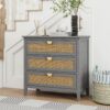 3 Drawer Cabinet Natural Rattan Suitable For Bedroom - Gray - Image 4