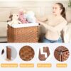 Laundry Hamper With Lid PE Rattan Powder Coating Frame Clothes Hampers With 2 Removable Bags, 100L - Brown - Image 33