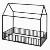 Twin Size Metal House Bed With Fence And Door - Black - Image 11