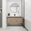 Modern Floating Bathroom Vanity Cabinet With Resin Sink Soft Close Doors And Drawer - Imitative Oak - Image 4