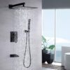 Modern Black Shower Faucet Set Rainfall System With 10" Shower Head And Handheld Combo Stainless Steel - Matte Black - Image 5