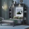 Full Size Murphy Wall Bed With Shelves And LED Lights - Gray - Image 19