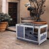 Wooden Rabbit Hutch Indoor Bunny House For Small Animals With Put Out Tray - Gray - Image 9