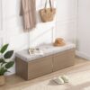 Shoe Storage Bench Entryway Shoe Cabinet Storage Ottoman With Padded Seat Cushion And Double Doors For Entryway, Hallway And Bedroom - Light Gray - Image 10