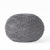 Malibu - Modern Knitted Wool Round Pouf With Handcrafted Design - Charcoal - Image 5