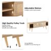 55.12" Rattan TV Cabinet, Double Sliding Doors For Storage, Adjustable Shelf, Solid Wood Legs, TV Console For Living Room - Natural - Image 11