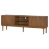 TV Stand With Vertical Slatted Doors And Sliding Panels, Solid Wood Legs - Brown - Image 2