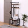 Coat Rack, Hall Tree With Shoe Bench For Entryway, Entryway Bench With Coat Rack, 4 In 1, With 9 Removable Hooks - Rustic Brown / Black - Image 3