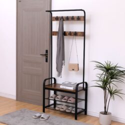 Coat Rack, Hall Tree With Shoe Bench For Entryway, Entryway Bench With Coat Rack, 4 In 1, With 9 Removable Hooks, A Hanging Rod - Rustic Brown / Black