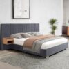 Upholstered King Size Bed Frame Of Velvet Tufted Headboard With Floating Nightstand LED / USB Built - Gray - Image 2