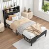Twin Size Metal Platform Bed Frame With Storage Headboard And Charging Station - Black - Image 3