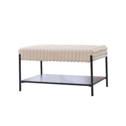 Upholstered Ottoman Coffee Table Foot Rest With Metal Legs And Open Storage - Beige
