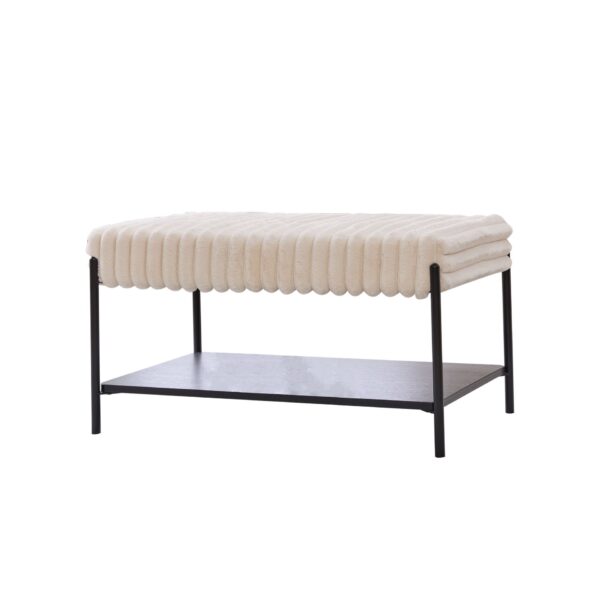 Upholstered Ottoman Coffee Table Foot Rest With Metal Legs And Open Storage - Beige