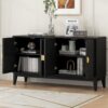 4 Door Sideboard Storage Cabinet For Living Room And Dining Room, 2 Large Cabinets With Gold Handles And Adjustable Shelf - Black - Image 2