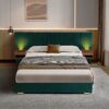 Upholstered King Size Bed Frame Of Velvet Tufted Headboard With Floating Nightstand LED / USB Built-In - Dark Green - Image 3