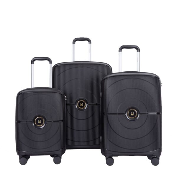 Expandable Hardshell Suitcase Double Spinner Wheels Pp Luggage Sets Lightweight Durable Suitcase With Tsa Lock, 3 Piece Set (20/24/28) - Black