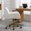 Office Chair, Artificial Rabbit Hair Home Office Chair With Golden Metal Base, Adjustable Desk Chair Swivel Office Chair, Vanity Chair - Beige - Image 18