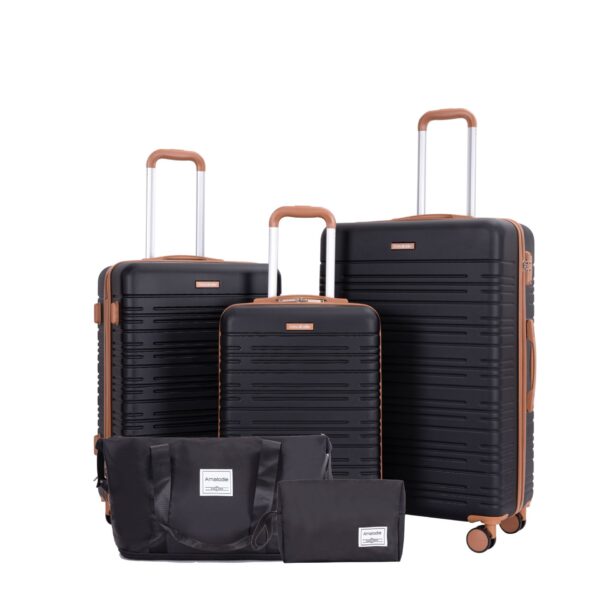 5 Piece Set (20"24"28 +A Travel Bag And A Toiletry Bag), Hard Case Spinner Wheels Luggage Sets With Tsa Lock Carry On Suitcase Luggage Durable Suitcase - Black