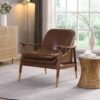 Accent Chair With Cushioned Seat, Brass Tipped Legs - Dark Brown - Image 2