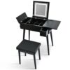 Makeup Vanity Desk With Flip Top Mirror And LED Light, Dressing Table With Charging Station, 2 Drawers And Fold Up Panel, Vanity Set With Cushioned Stool For Bedroom - Black - Image 10
