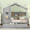 Twin Size House Bed With 2 Drawers, Kids Bed With Storage Shelf - Gray - Image 2