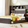 Queen Size Bed With All In One Cabinet, Shelf And Sockets - Espresso - Image 14