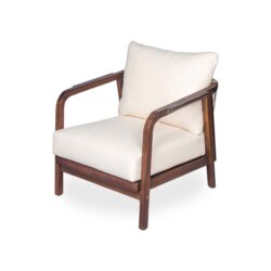 Outdoor Lounge Chair With Woven Backrest, Solid Wood Frame, Comfortable Cushions - Walnut
