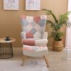 Accent Chair With Ottoman, Living Room Chair And Ottoman Set, Comfy Side Armchair For Bedroom, Creative Splicing Cloth Surface - Pink - Image 3