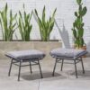 Outdoor Modern Boho Wicker Ottoman With Cushions (Set of 2) - Gray - Image 3