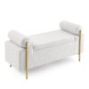 Elegant Upholstered Linen Storage Bench With Cylindrical Arms And Iron Legs - White - Image 8