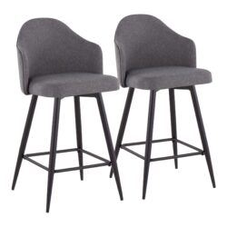 Ahoy - Contemporary Fixed Height Counter Stool With Square Footrest (Set of 2) - Black / Gray