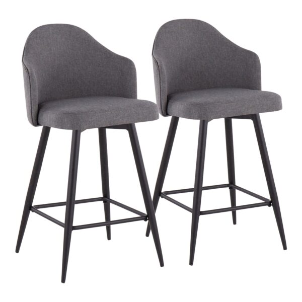 Ahoy - Contemporary Fixed Height Counter Stool With Square Footrest (Set of 2) - Black / Gray