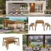 3 Pieces Acacia Wood Table Bench Dining Set For Outdoor & Indoor Furniture With 2 Benches, Picnic Beer Table For Patio, Porch, Garden, Poolside - Natural - Image 6