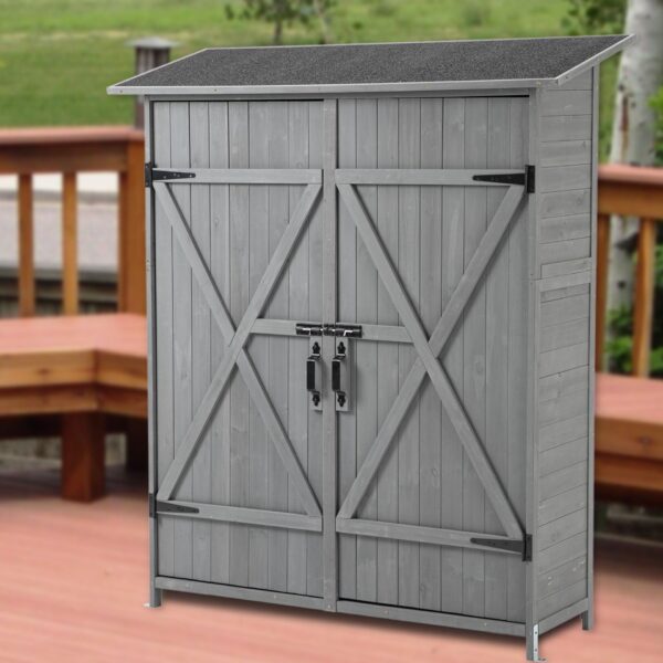 Outdoor Storage Shed With Lockable Door, Wooden Tool Storage Shed With Detachable Shelves & Pitch Roof - Gray