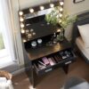 Vanity Desk With Mirror And Lights, Dressing Table With Large Drawer, 2 Level Storage Dresser & 3 Lighting Modes Adjustable Brightness, Suitable For Bedroom - Black - Image 4
