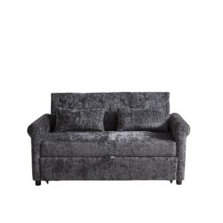3 In 1 Loveseat Sofa Bed Chenille Fabric Pull Out Couch Sleeper Full Back Frame, Seat Frame, Armrests & 2 Pillows - Dark Gray