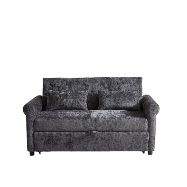3 In 1 Loveseat Sofa Bed Chenille Fabric Pull Out Couch Sleeper Full Back Frame, Seat Frame, Armrests & 2 Pillows - Dark Gray