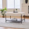 Upholstered Ottoman Coffee Table Foot Rest With Metal Legs And Open Storage - Beige - Image 4
