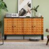 Modern Buffet Cabinet With Storage Space, Retro Style 4 Door Wooden Storage Cabinet, Multifunctional Decorative Cabinet With Geometric Patterns, Suitable For Living Room, Dining Room, Entrance - Orange / Yellow - Image 4