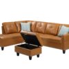 Irine - Faux Leather Sectional Sofa With Ottoman - Ginger - Image 4