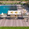 4 Pieces Outdoor Sectional Sofa Set 5 Person Patio Seating Group Outdoor Conversation Set With Cushions And A Coffee Table For Patios, Gardens, Or Balcony - Beige - Image 10