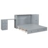 Queen Size Murphy Bed With USB Port, Large Drawer, And Wardrobe / Desk Combo Versatile Cabinet Bed - Gray - Image 6
