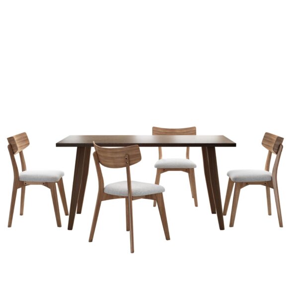 5 Piece Mid Century Dining Set With Walnut Frame And Upholstered Dining Chairs - Light Beige / Brown