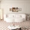 Modern Floor Sofa With 2 Pillows, Convertible Teddy Fabric Foam Filled Sleeper Sofa Bed, Full Size Folding Mattress For Living Room Guest Bed, Playroom, No Assembly Required - Beige - Image 4