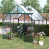 Double Door Polycarbonate Greenhouse Raised Base And Anchor Aluminum Heavy Duty Walk In Greenhouses For Outdoor Backyard In All Season - Green - Image 2